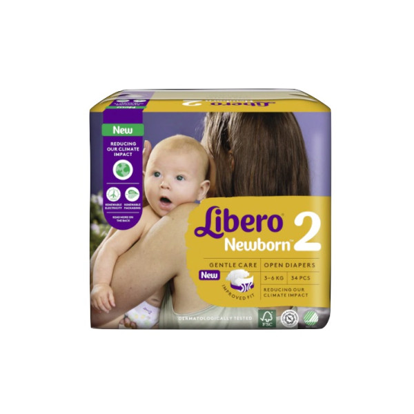 LIBERO Newborn 2 <mark>F</mark>raldas | 3-6kg | 34 Unid.